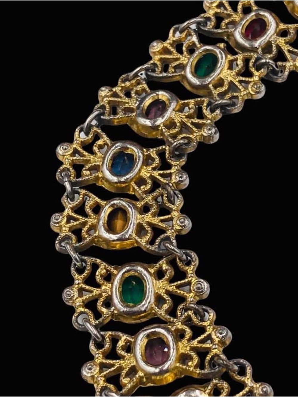 Antique 1930’s Czech Multi Color Oval Rhinestone Enamel Bracelet - Picture 9 of 9